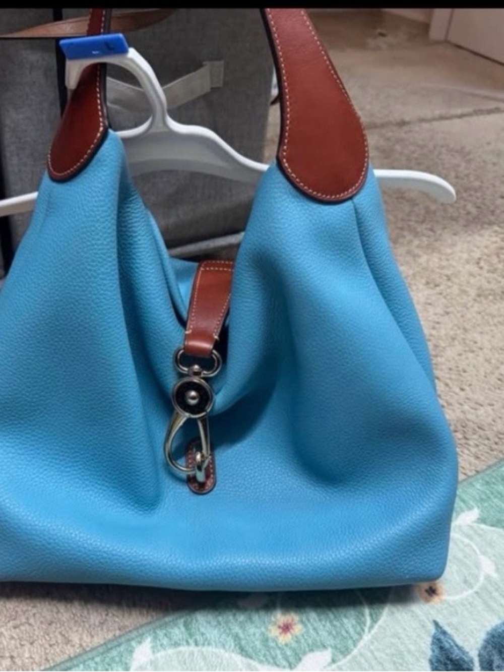 Dooney & Bourke Turquoise Leather Hobo with Brown Trim